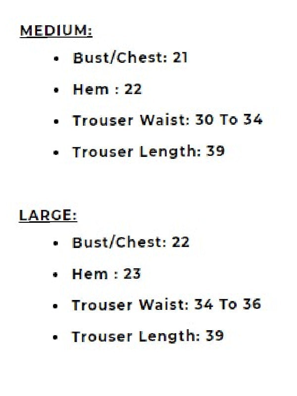 Silk Secret pj's size chart          