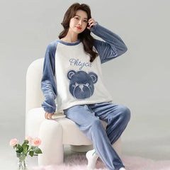 Silk Secret Blue Blush Fleece Pajama Suit