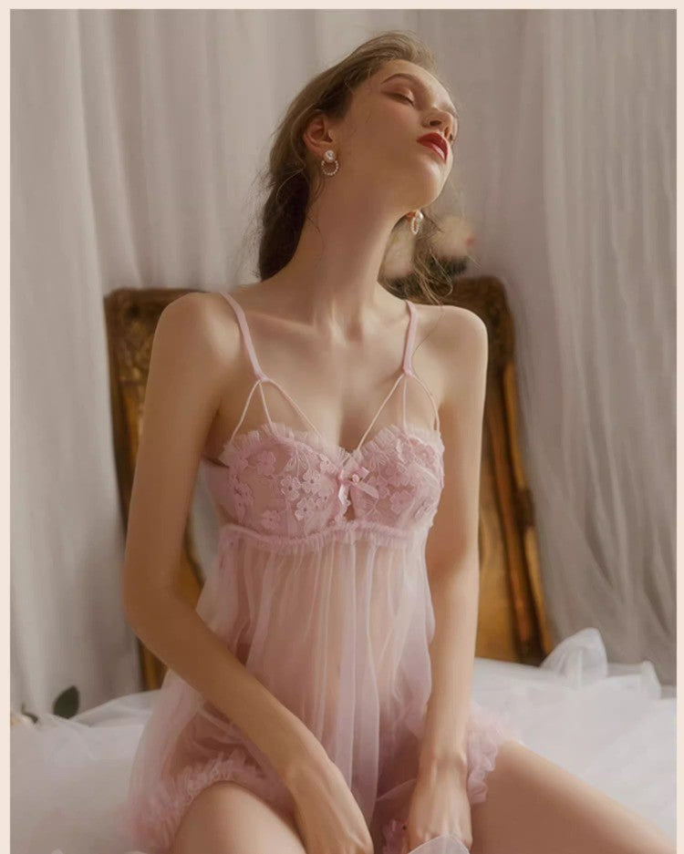 Silk Secret Pretty Flower Embroidered Transparent Short Lingerie