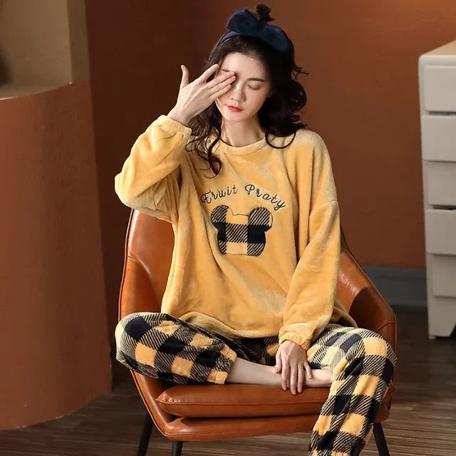 Silk Secret Yellow Teddy Fleece Pajama Suit