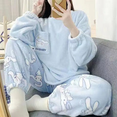 Silk Secret Blue Rabbit Fleece Pajama Suit