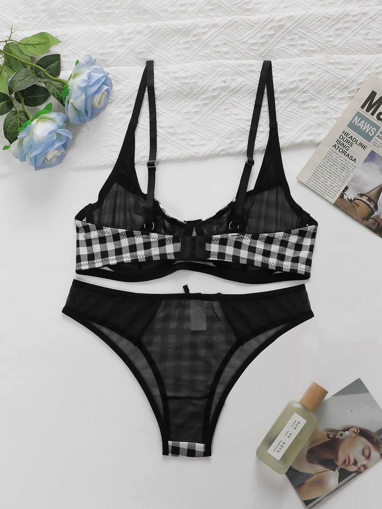 Plaid Check Non Padded Bra and Panty Set