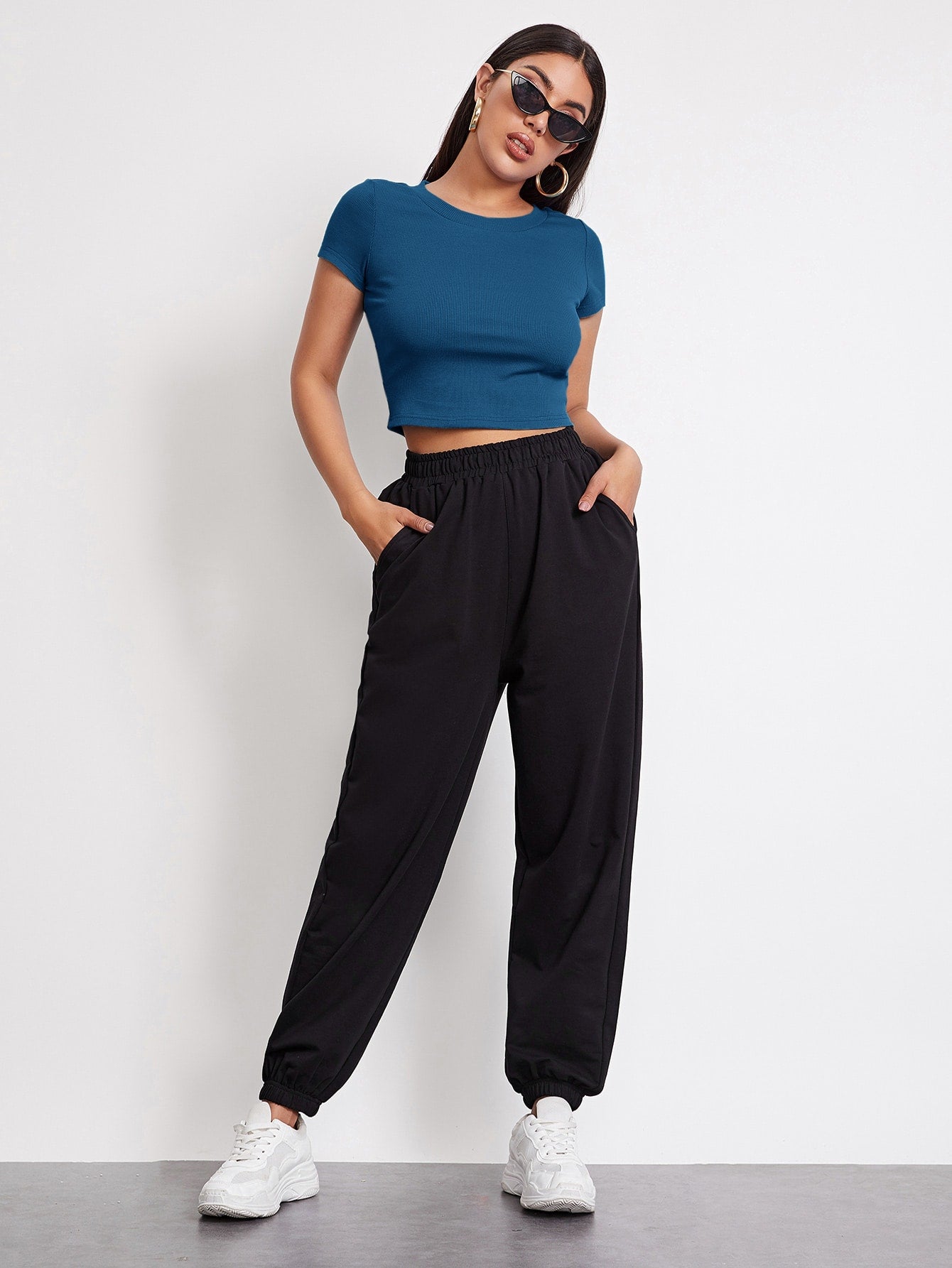 SHEIN EZwear Rib-knit Crop Top