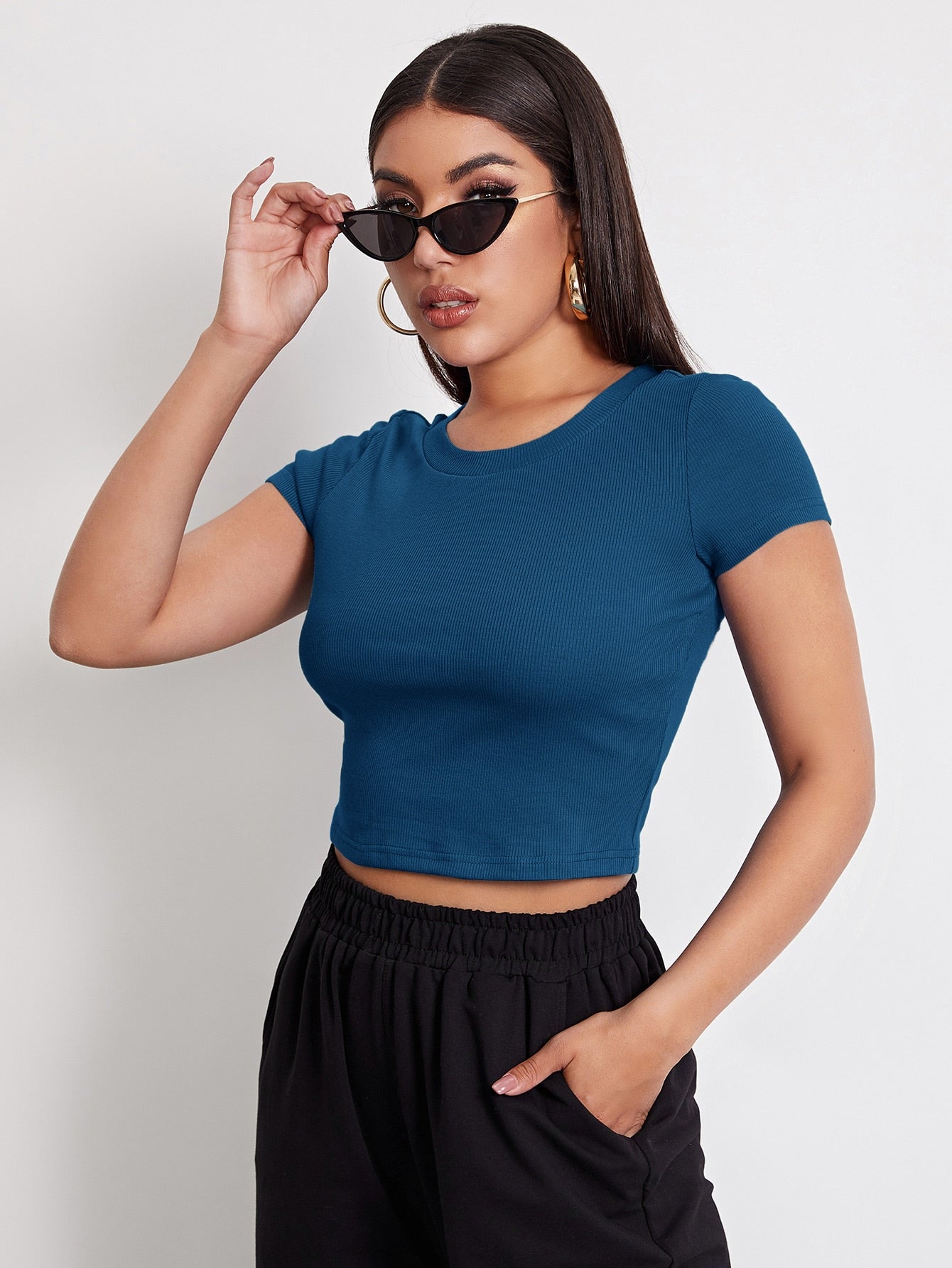 SHEIN EZwear Rib-knit Crop Top