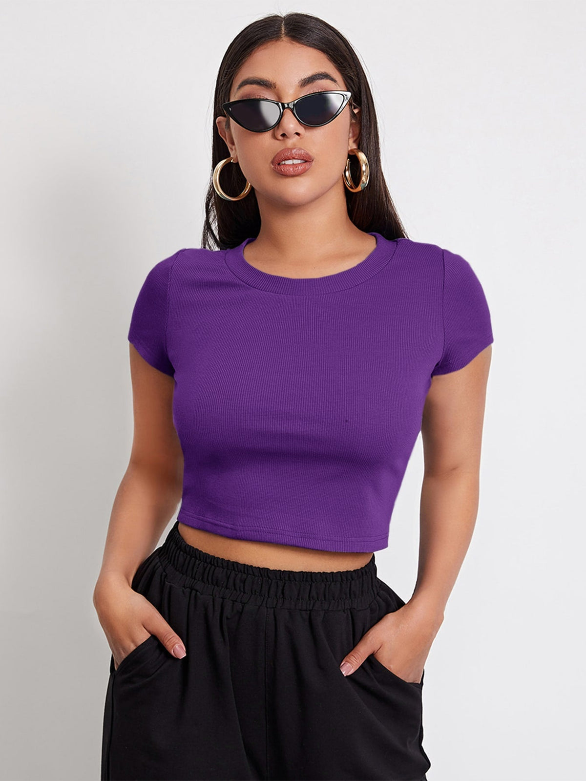 SHEIN EZwear Rib-knit Crop Top