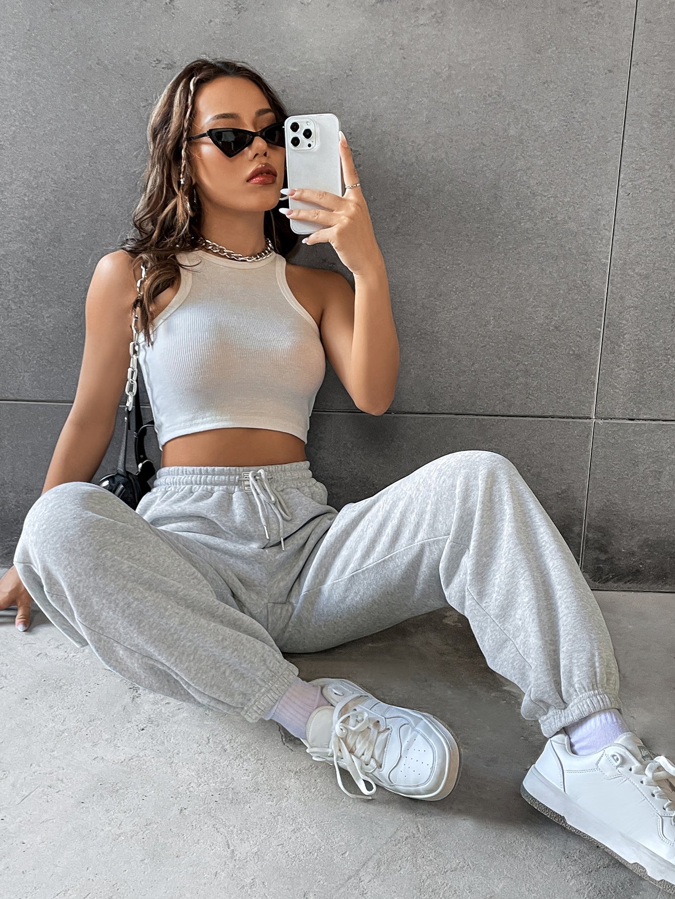 SHEIN EZwear Solid Drawstring Waist Sweatpants