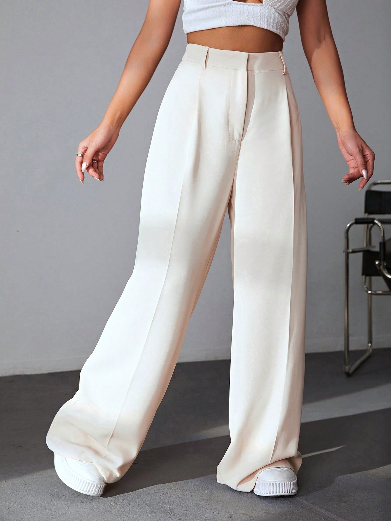 SHEIN EZwear Solid Wide Leg Pants