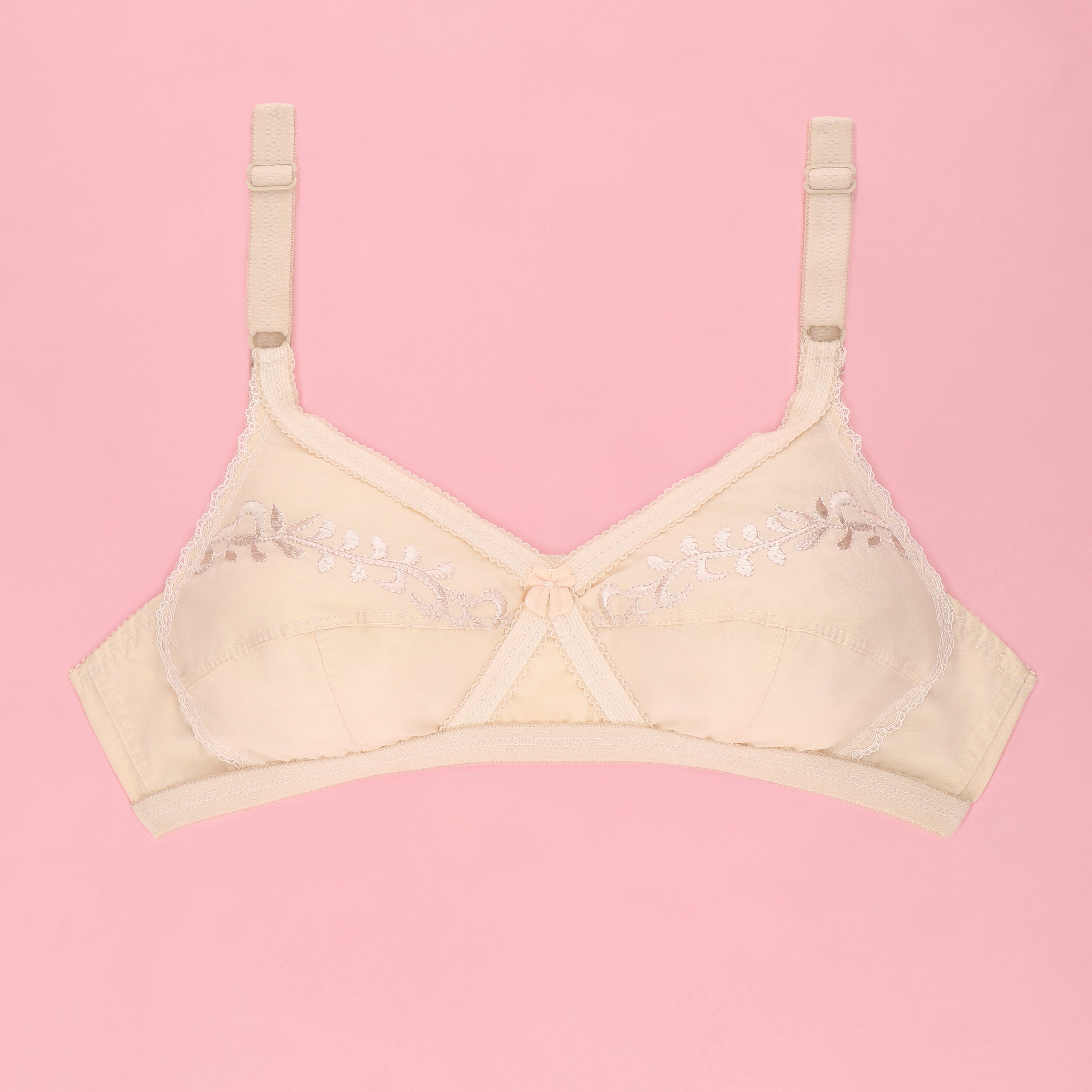 Cross Embroidered Casual Non Padded Wireless Bra