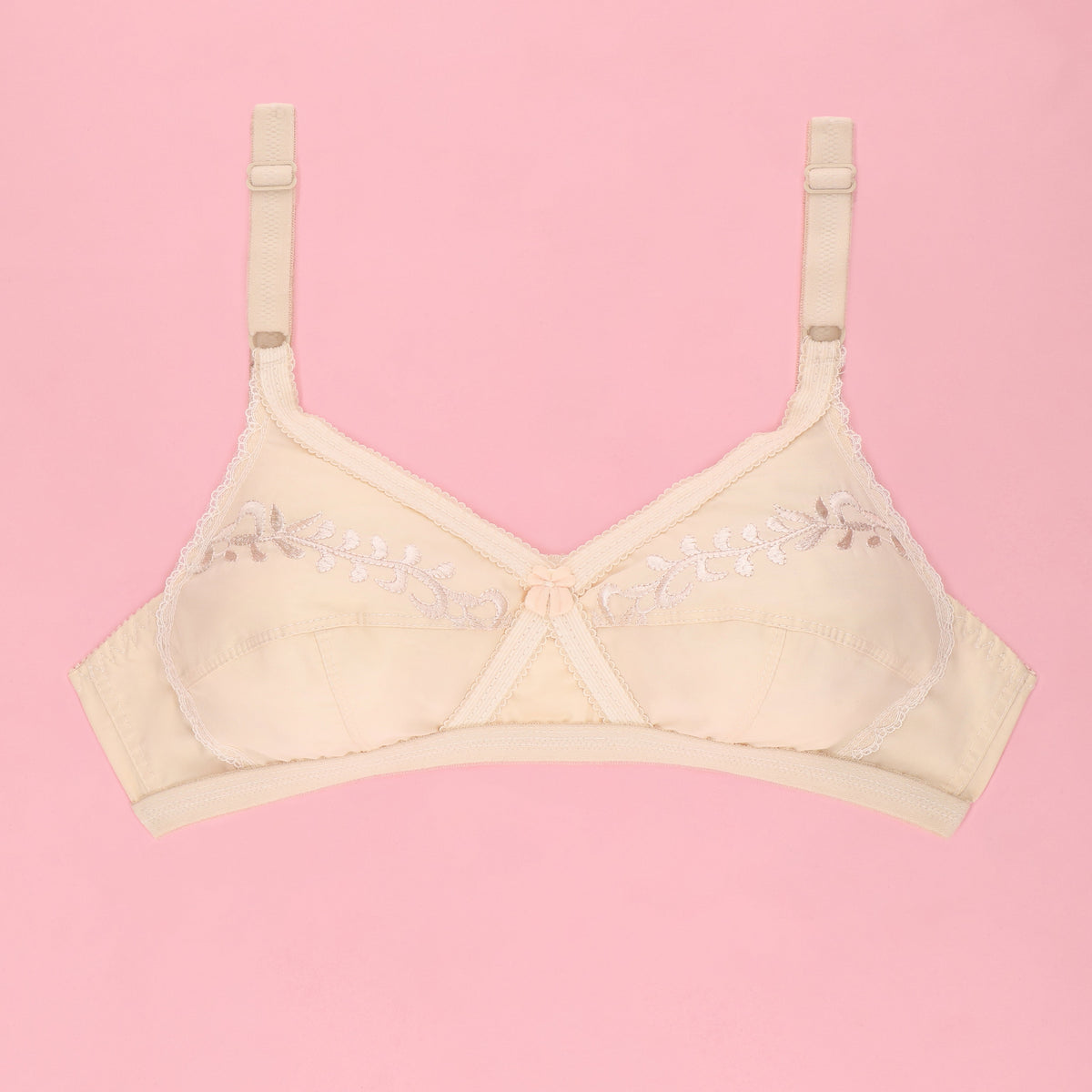 Cross Embroidered Casual Non Padded Wireless Bra