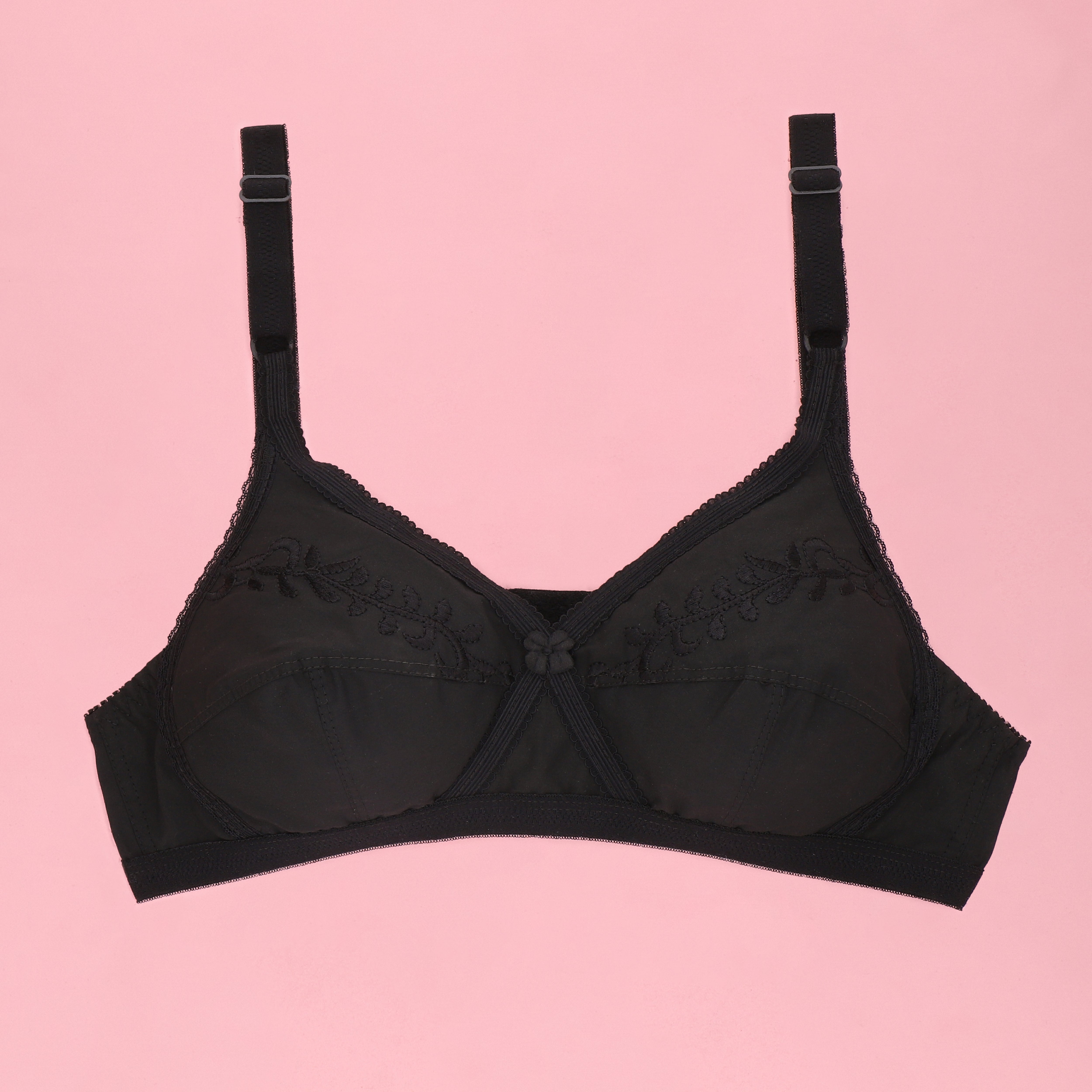 Cross Embroidered Casual Non Padded Wireless Bra