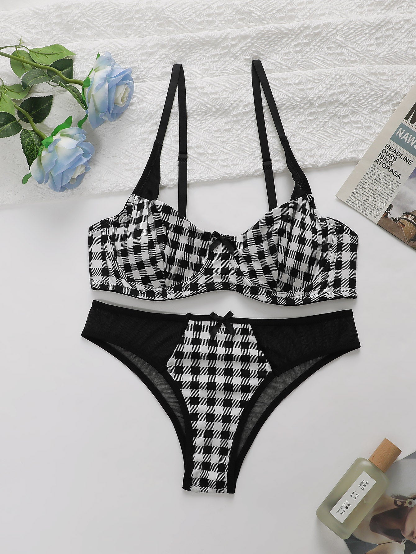 Plaid Check Non Padded Bra and Panty Set