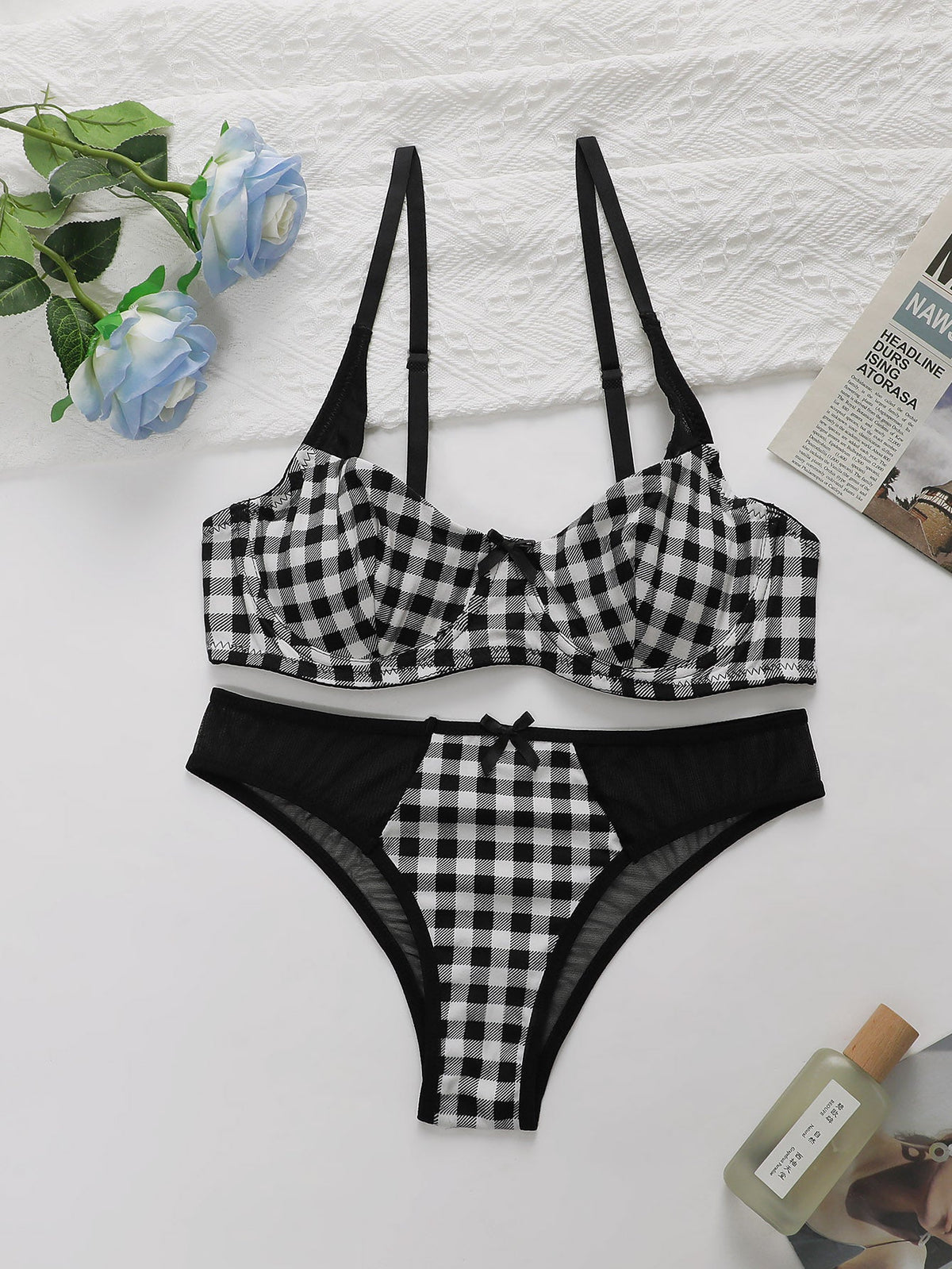 Silk Secret Plaid Check Non Padded Bra and Panty Set