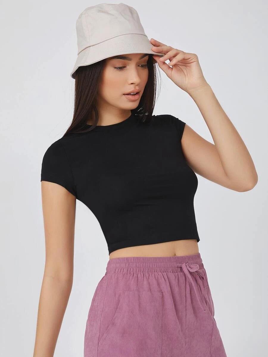 Shein Basics Cap Sleeve Solid Crop