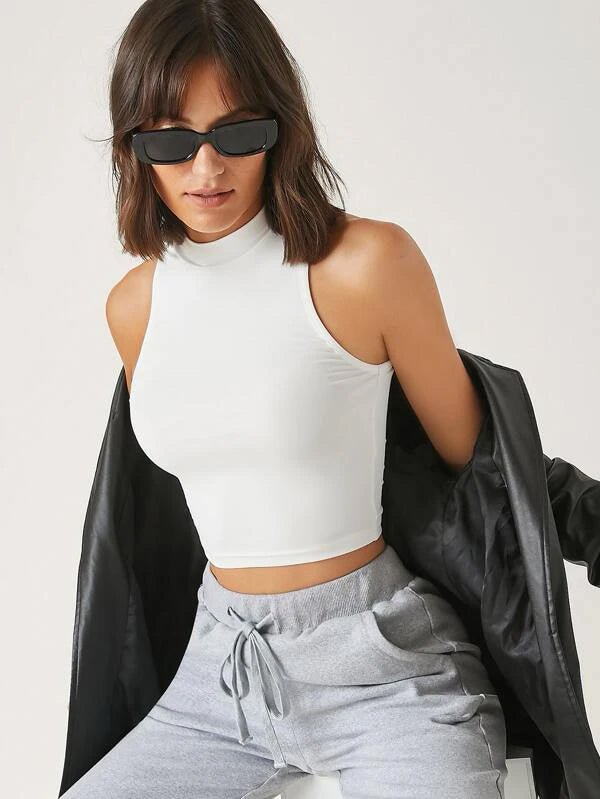 Shein Basics Solid Crop Halter Top