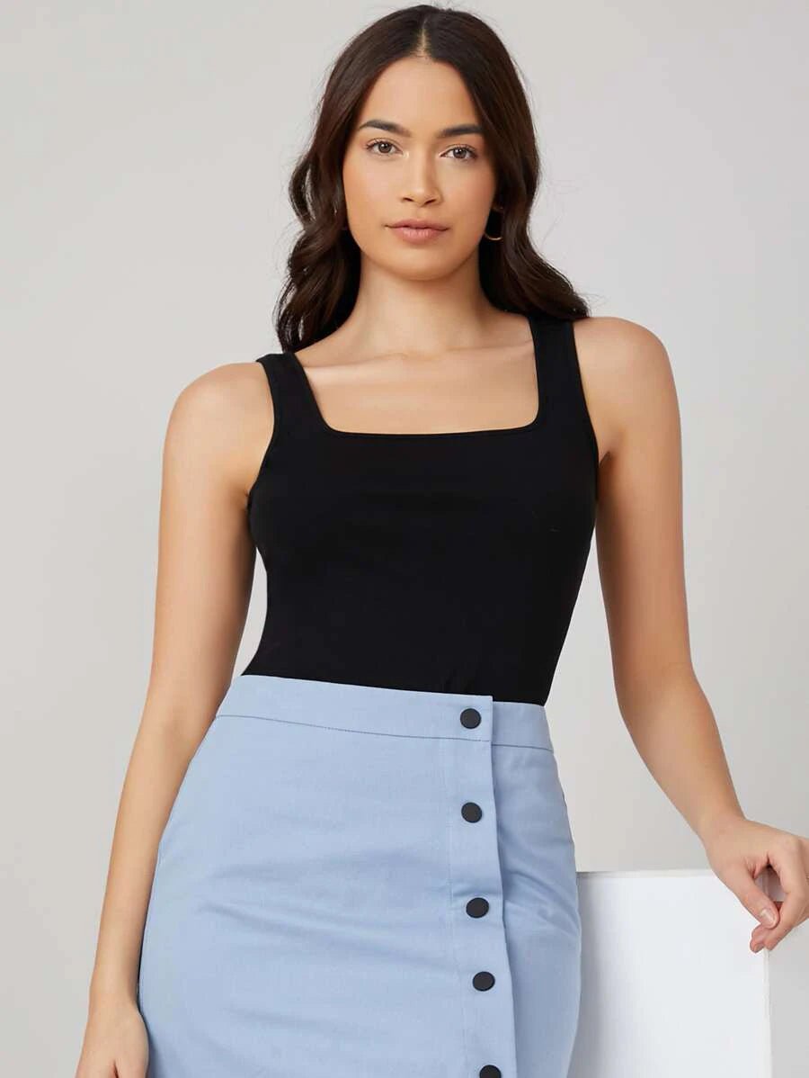 Shein Basics Square Neck Solid Tank Top