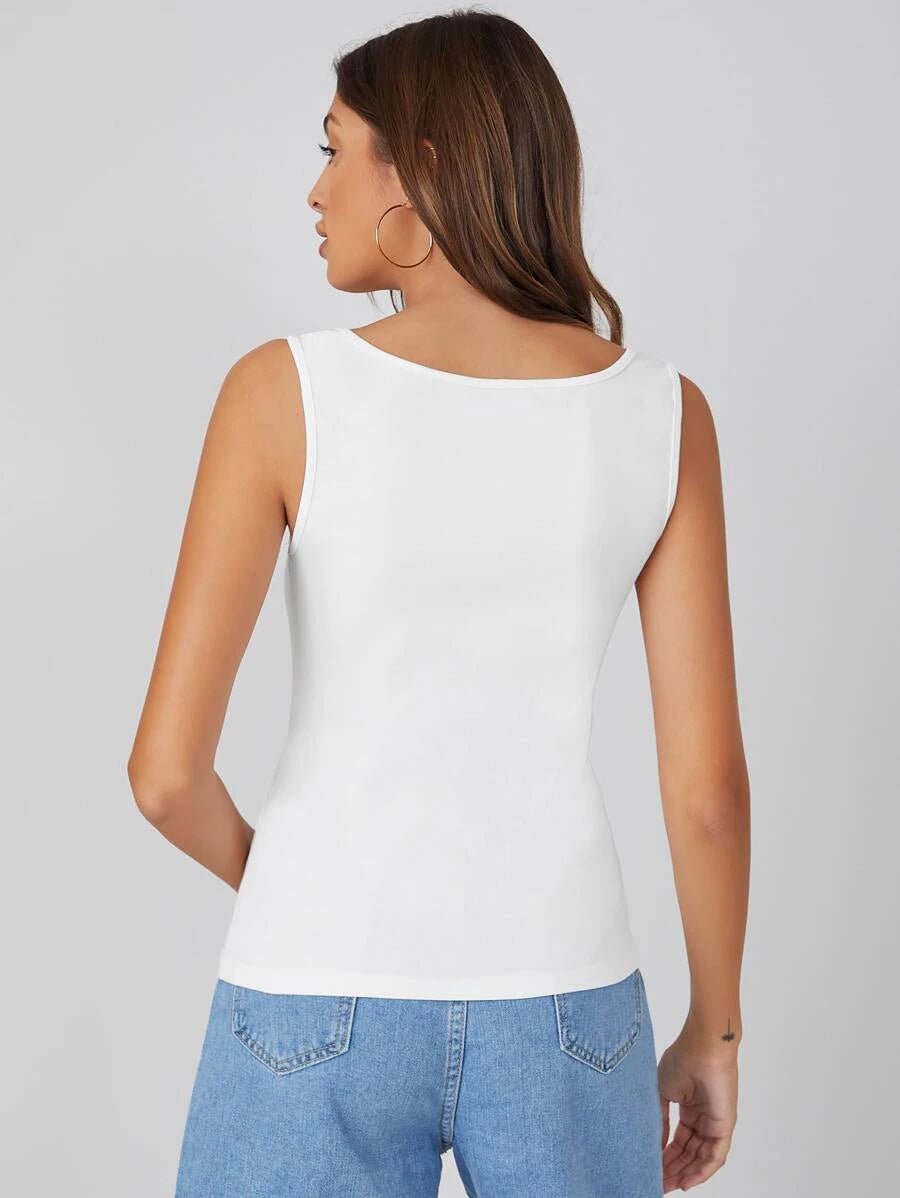 Shein Basics Square Neck Solid Tank Top