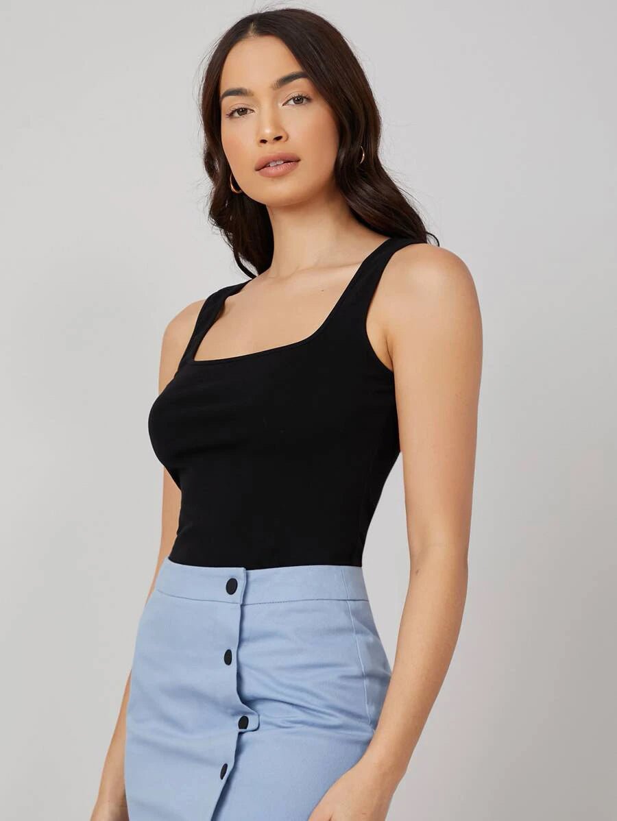 Shein Basics Square Neck Solid Tank Top