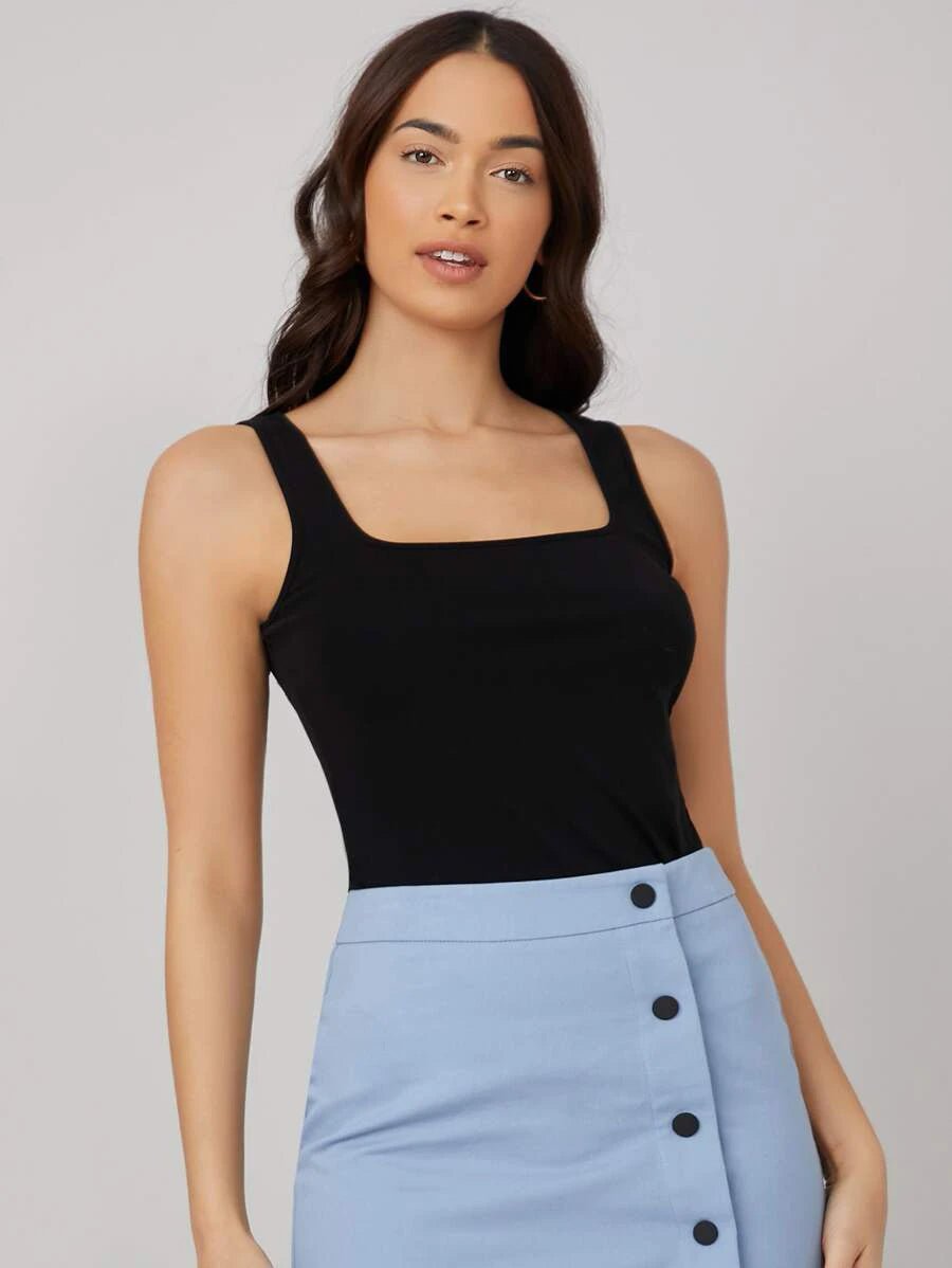 Shein Basics Square Neck Solid Tank Top