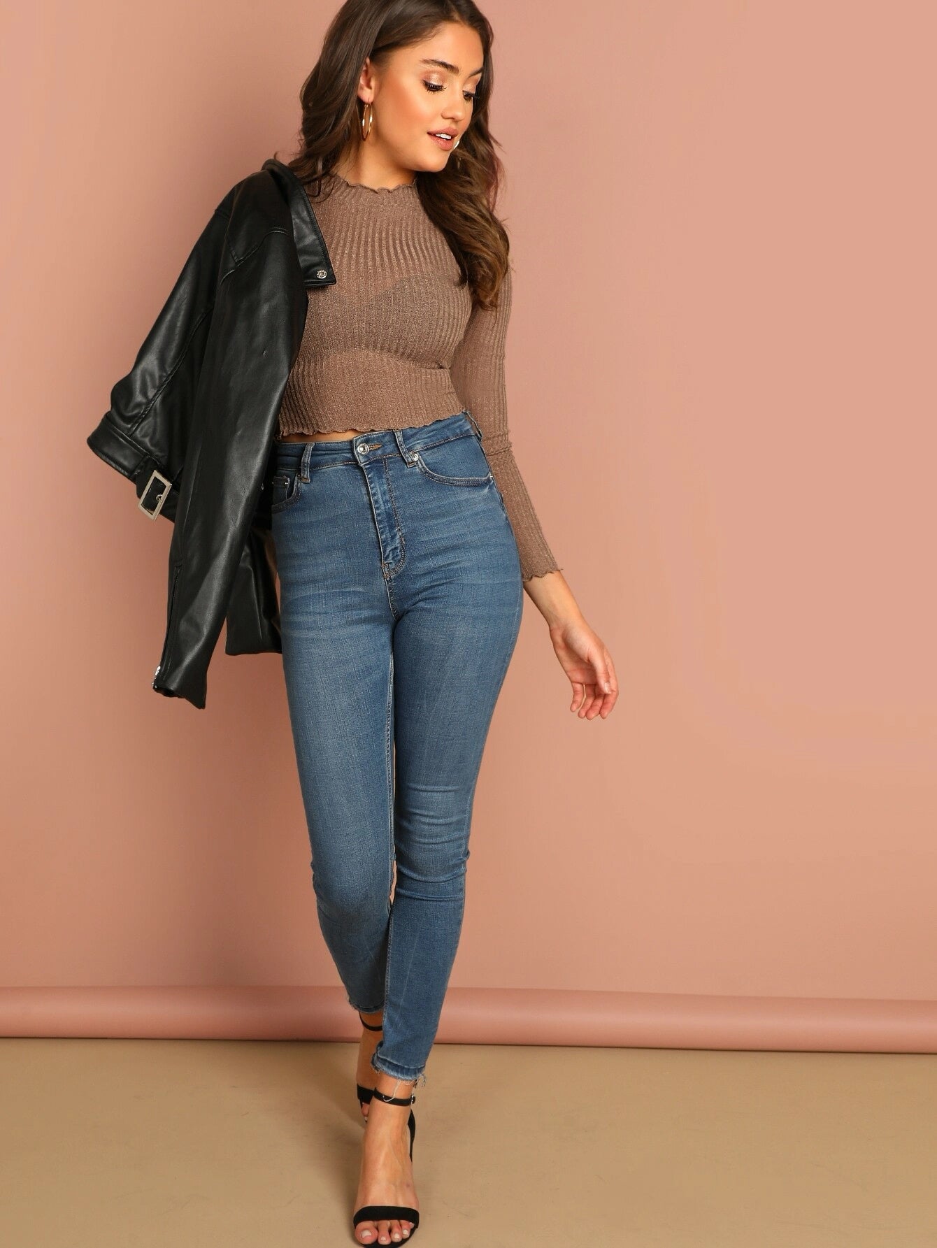 Shein Ribbed Semi-Sheer Crop Top