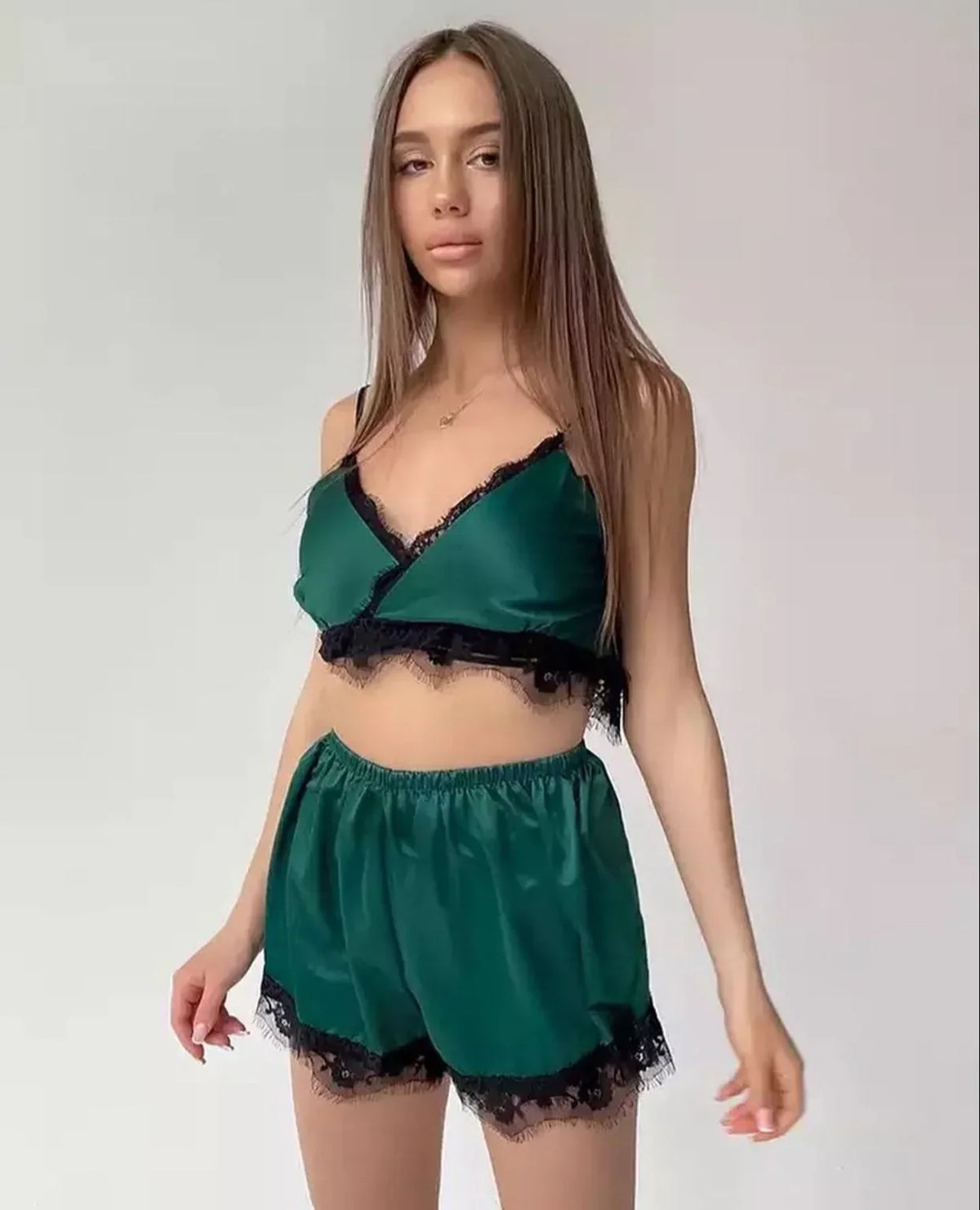 Buy Green 2pc silk short set in Pakistan