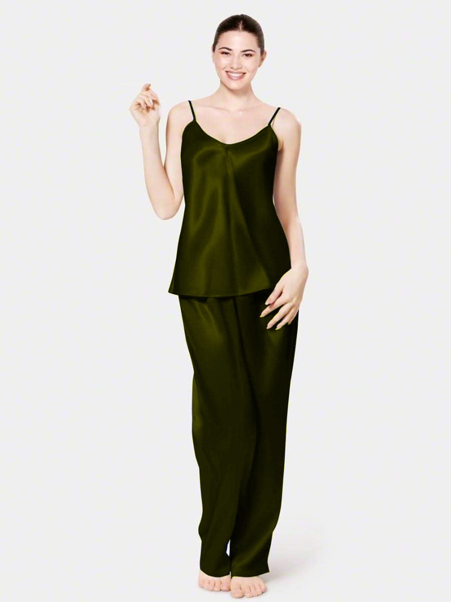 Silk Secret Spice Ceder Strap Jumpsuit dark green color silk jumpsuit for women summers jumpsuit