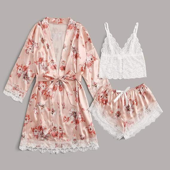 Silk Secret Lily Floral Silk 3pcs Nightgown set sexy nightgown with bra and panties price in pakistan