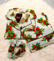 Silk Secret Galaxy Boski Linen Printed Pajama Suit Lime Floral