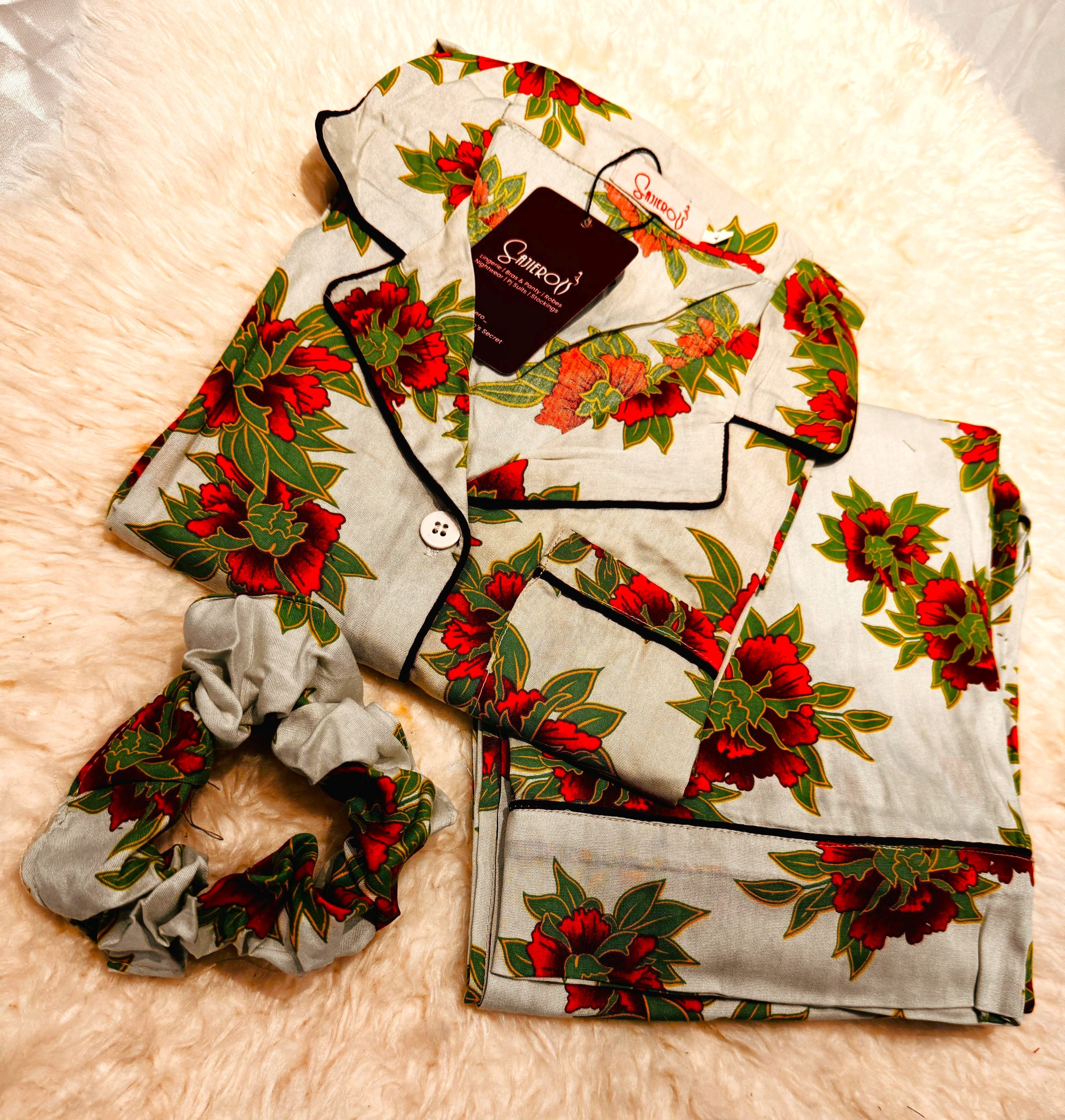 Silk Secret Galaxy Boski Linen Printed Pajama Suit Lime Floral