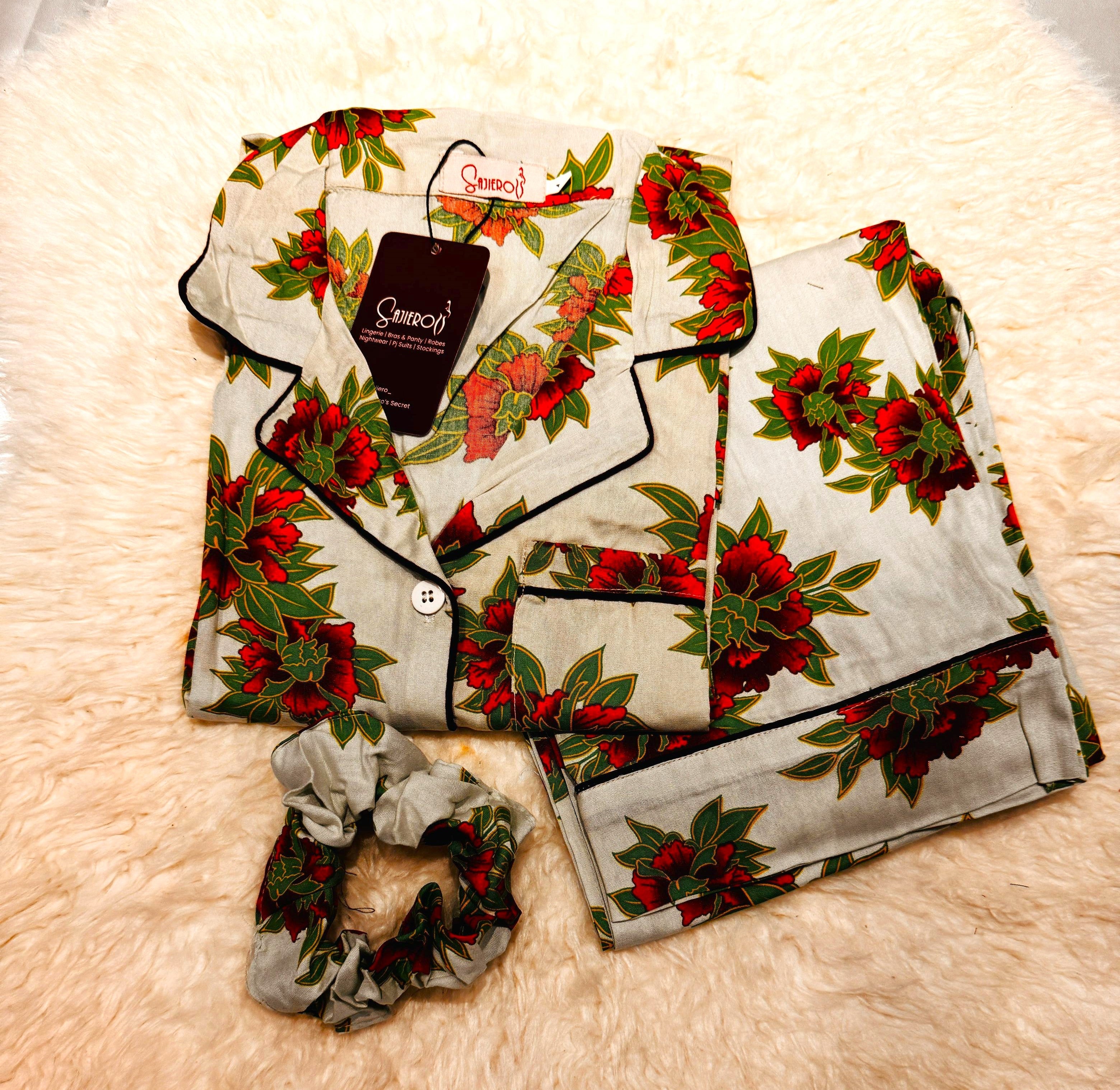 Silk Secret Galaxy Boski Linen Printed Pajama Suit Lime Floral