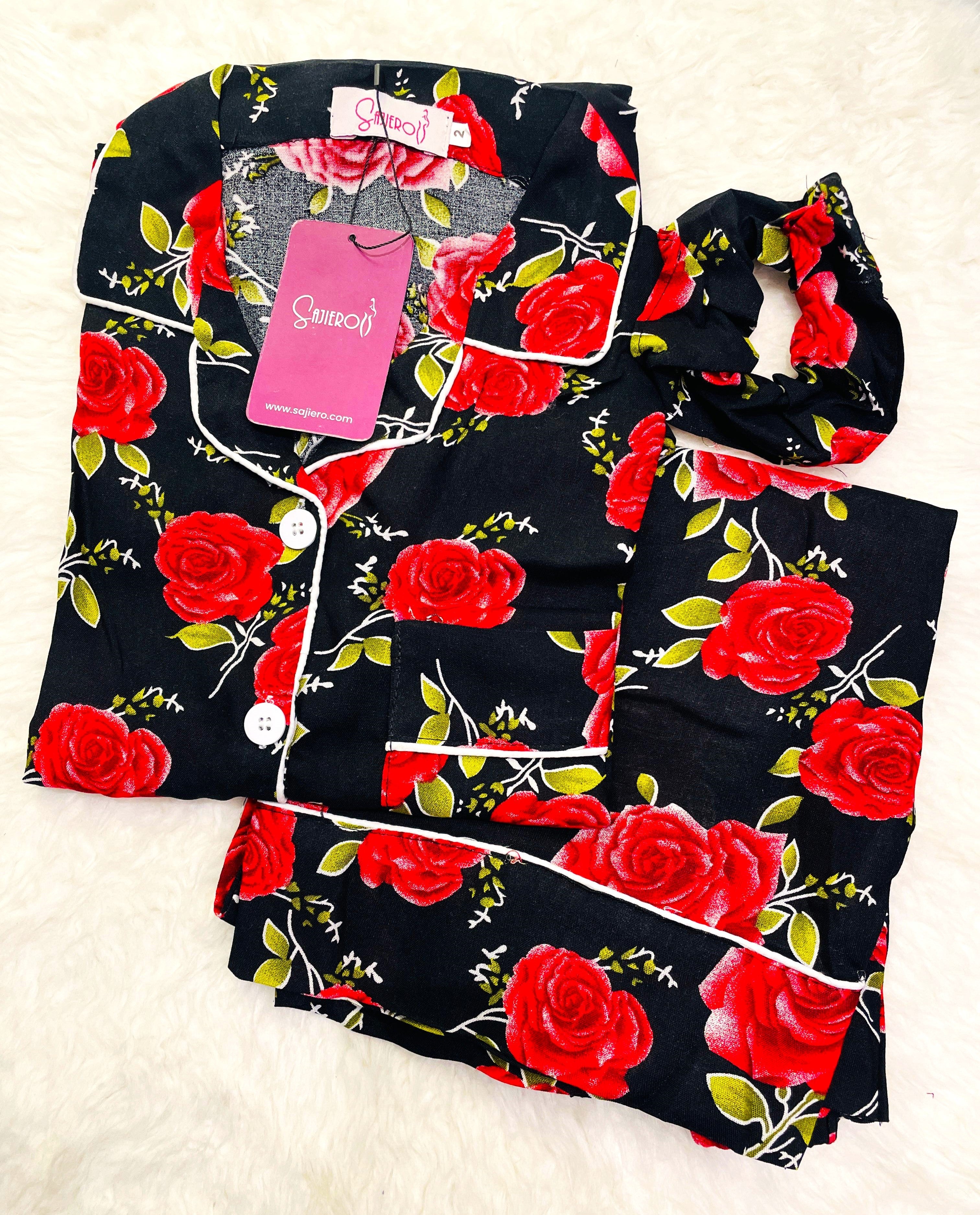 Silk Secret Galaxy Boski Linen  Printed Pajama Love Rose