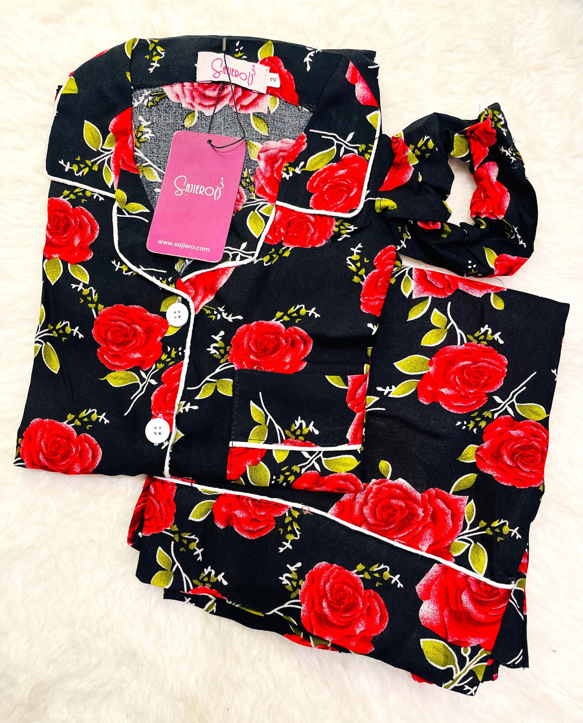 Silk Secret Galaxy Boski Linen  Printed Pajama Love Rose