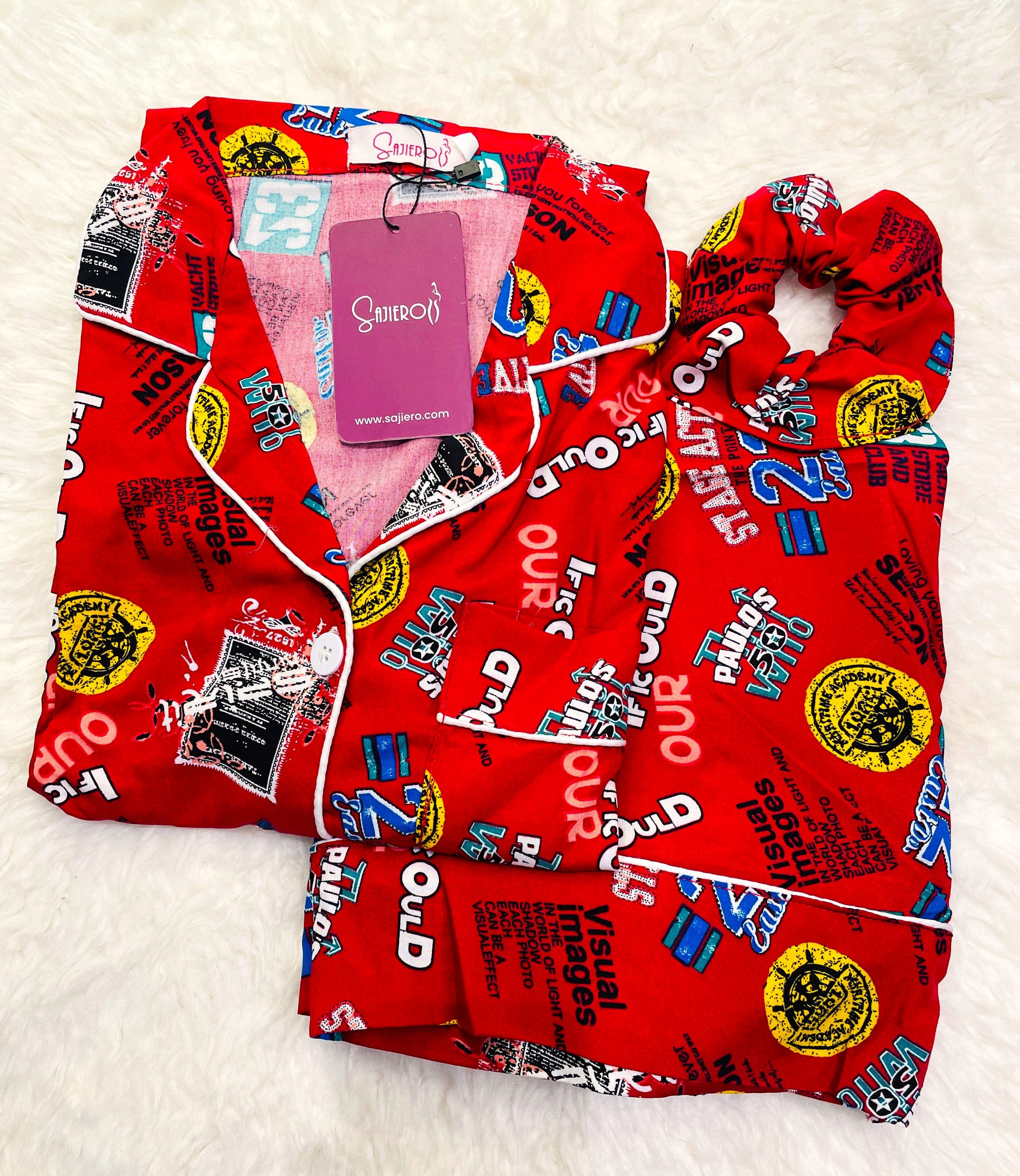 Silk Secret Galaxy Funky Printed Boski Linen Pajama Maroon