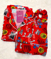 Silk Secret Galaxy Funky Printed Boski Linen Pajama Maroon