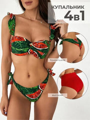 Silk Secret Leaf Fruit Print Pushup Thong Bikini set
