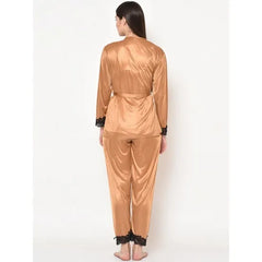 Women'S Beige Laced Detailed Gown And Pajama Set. Sm-243