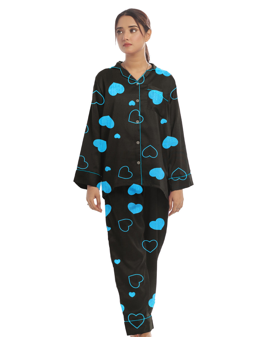 Silk Secret Linen Pajama Suit with Scrunchie - Royal Dusk