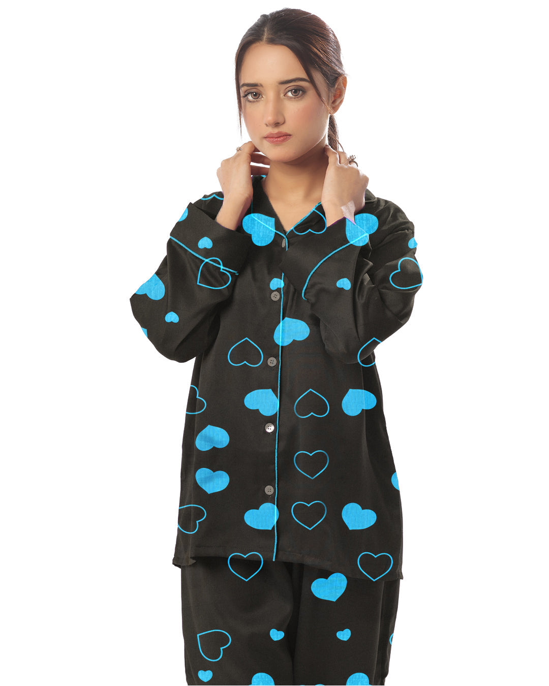 Silk Secret Linen Pajama Suit with Scrunchie - Royal Dusk