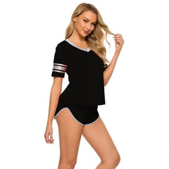 Women’S Black Striped Cotton Jersey Nightsuit. Sm-800