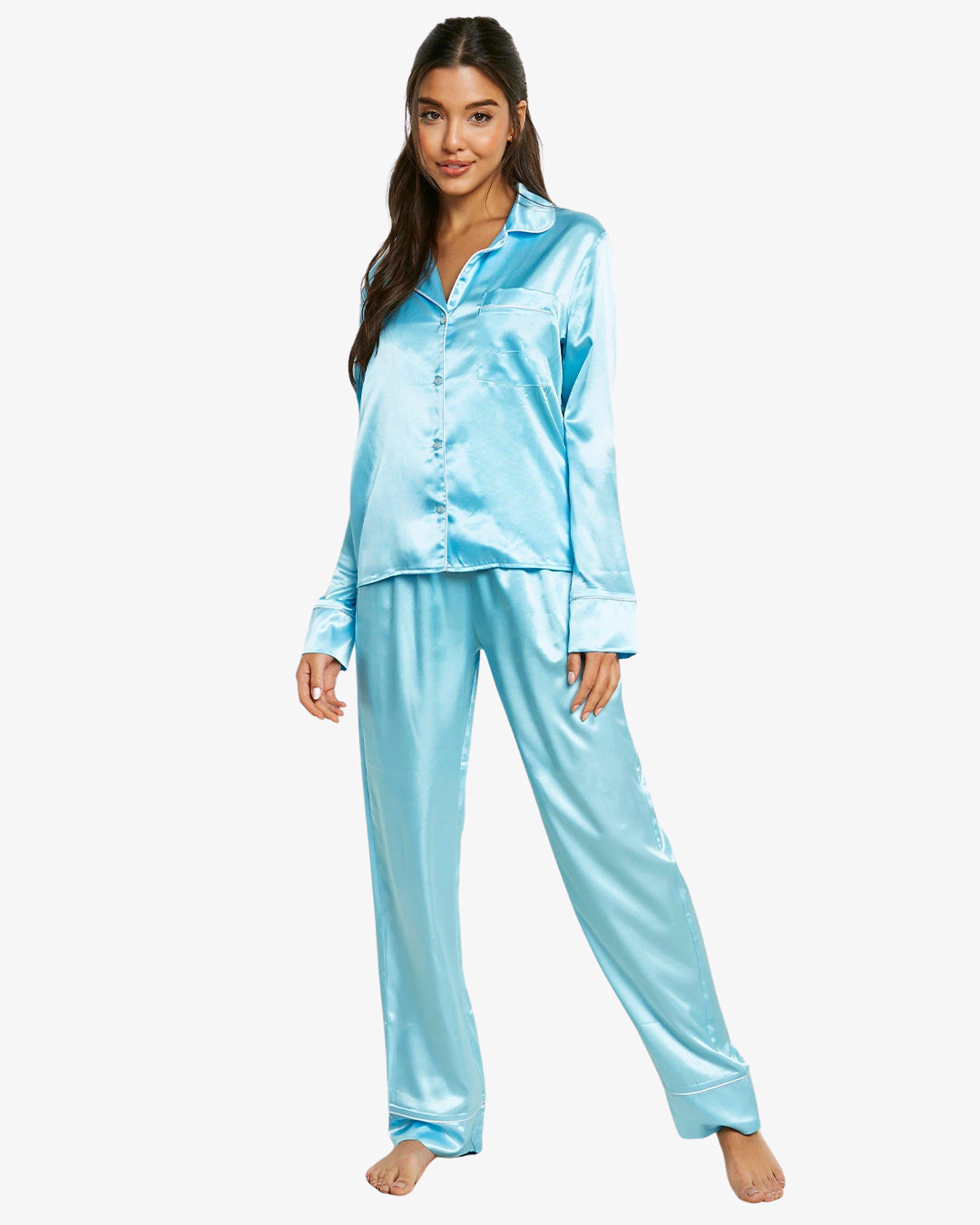 Silk Secret Silk Pajama Suit with Scrunchie - Pearl