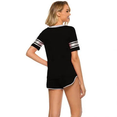 Women’S Black Striped Cotton Jersey Nightsuit. Sm-800