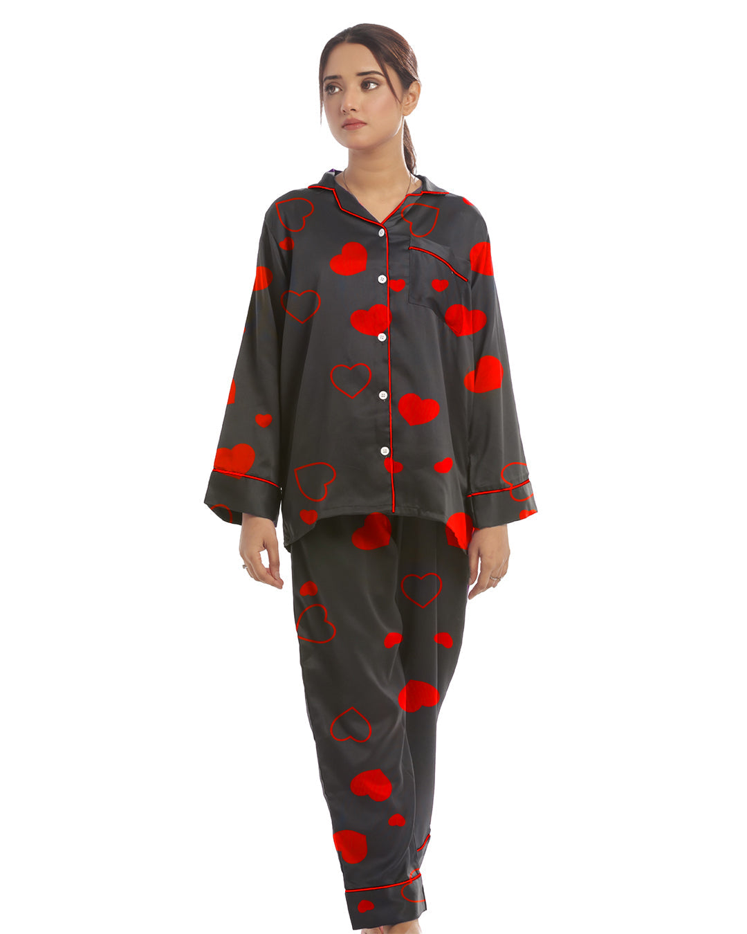 Silk Secret Linen Pajama Suit with Scrunchie - Royal Dusk