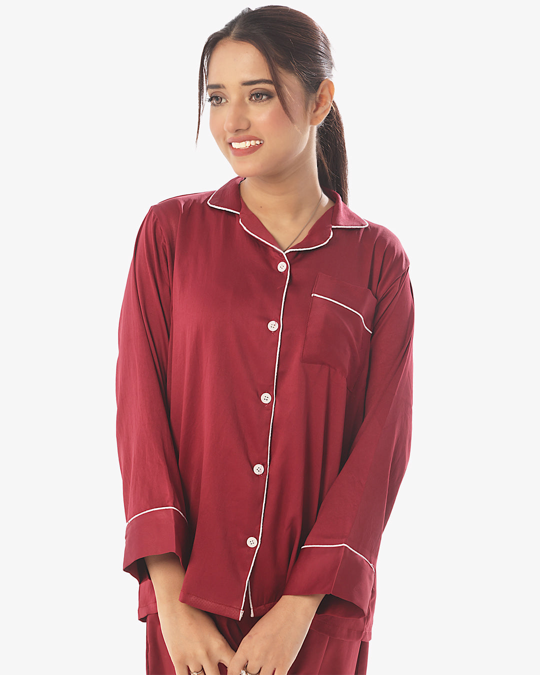 Silk Secret Silk Pajama Suit with Scrunchie - Pearl