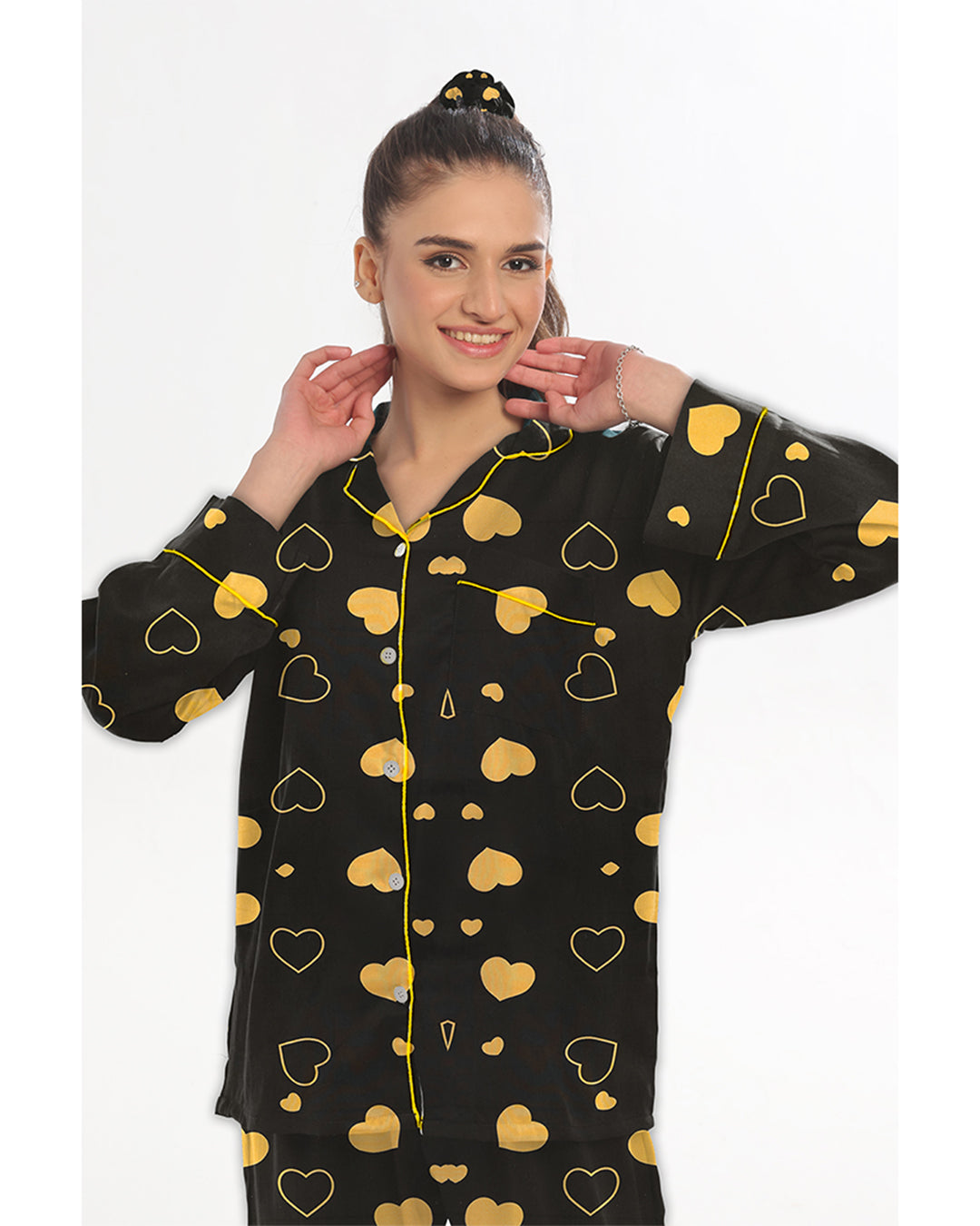 Silk Secret Linen Pajama Suit with Scrunchie - Royal Dusk